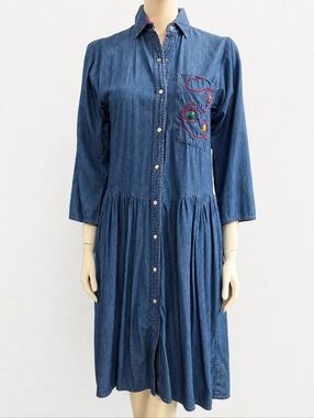 Oscar de la Renta USA Chambray Denim Collar Drop Waist Dress